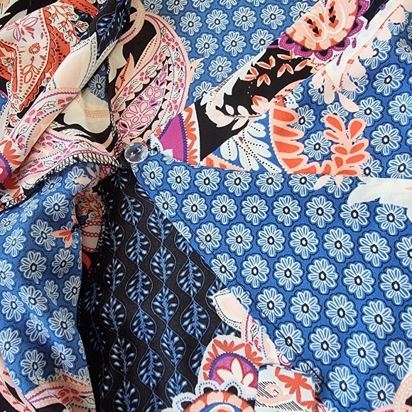 Chenault Flowy Patchwork Wrap Around Floral Blouse. - Picture 7 of 9